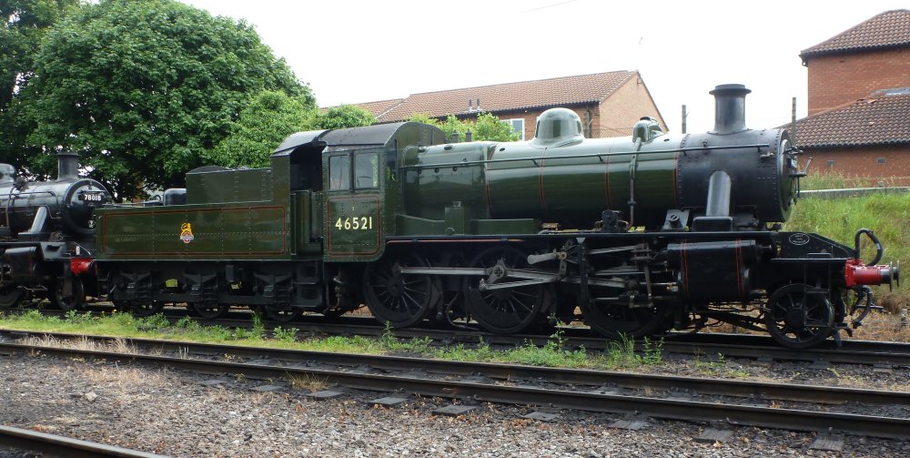 BR Standard Class 2MT 2-6-0 No. 46521 in the Loughborough Works Yard on the Great Central Railway (GCR, 2017)