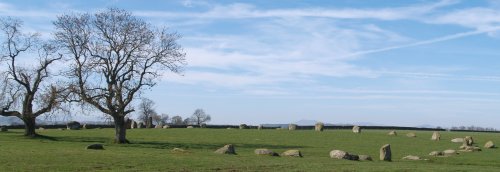 The prehistoric stone circle of Long Meg and her Daughters', the so-called 'Druids Circle' of megaliths.