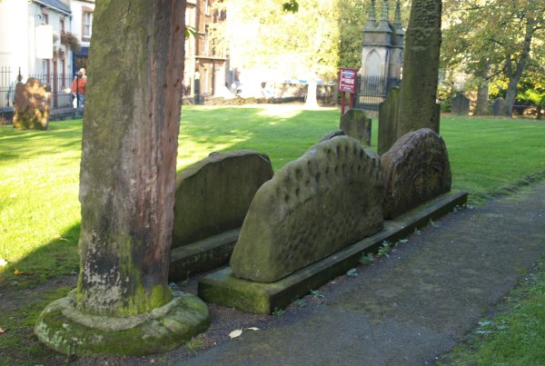 Two old crosses and four hogback tombstones which date back to the earliest Christian history of Penrith - Penrith Town, Cumbria, Northern England