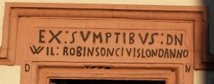 The inscription over the right-hand door of the museum building - Penrith Town, Cumbria, Northern England