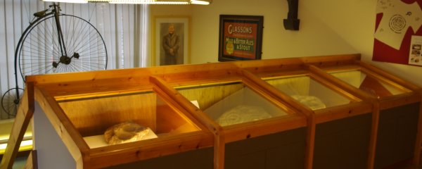 Some of the museum displays e.g. in the cabinets are prehistoric carved 'cup and ring' stones - Penrith Town, Cumbria, Northern England