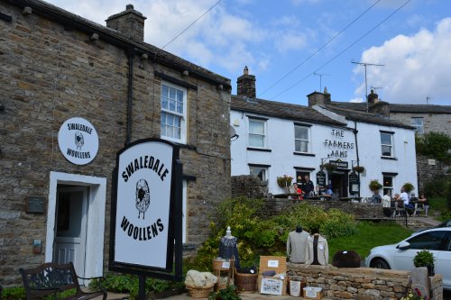 Swaledale Woollens Muker Kisdon Hill Thwaite village River Swale circular walk, North Yorkshire, England