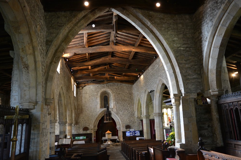 Looking west down the nave of St Andrew's Church, Grinton, Swaledale, North Yorkshire, England