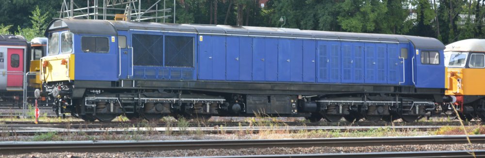 Unidentified (58023?) Class 58 diesel locomotive in plain blue livery, UK Rail Leasing yard Leicester, August 2024