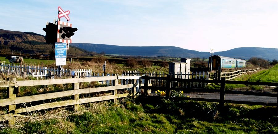 Location 06b: Battersby level crossing with the Cleveland Hills in the background.