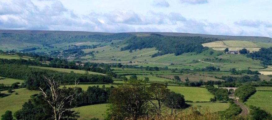 Location 10e: The railway line on approaching Lealholm, on the left is Great Fryup Dale and Little Fryup Dale on the right over the hill. The fine three-arched road bridge is on the lower Danby - Lealholm road.