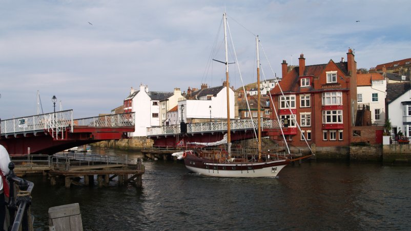 Location 18b: You cross the harbour bridge to get from the west side to the east side to climb up to the Church and Abbey - at least after the boat has passed by and the bridge closed again!
