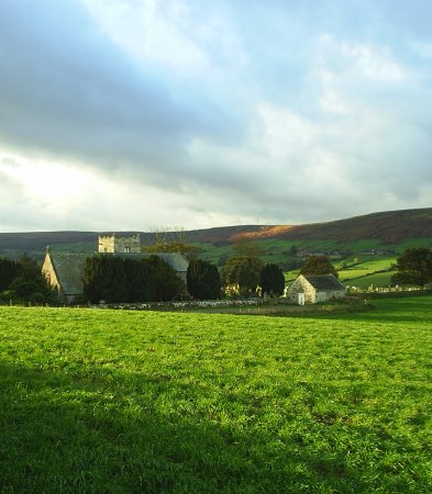 On the right St Hilda's Church in beautiful Danby Dale which has many footpaths criss-crossing it.