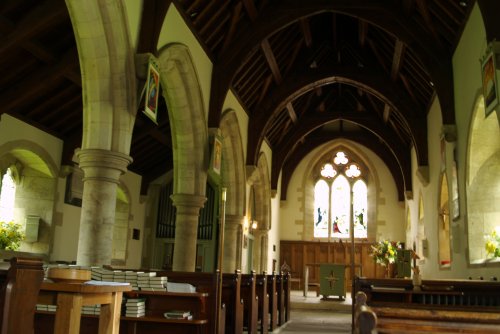 Looking down the nave to the chancel, alter and east window