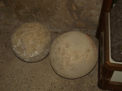 Cannon balls and an unexploded bomb! from the English Civil War siege of 1644 in Helmsley Castle Museum.