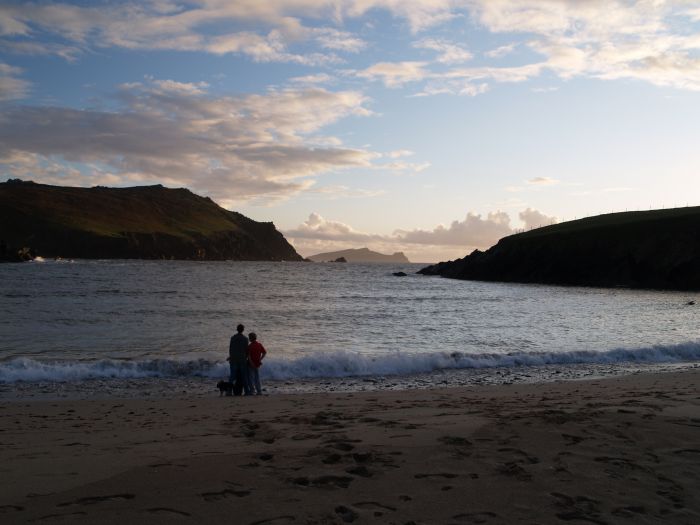 Clogher Beach in the evening with Inishtooskert Island in the distance - Dunquin, Dingle Peninsular, Co. Kerry, West of Ireland