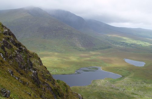 Looking north-west across to the Brandon Mountain range from the top of the Connor Pass - Dingle Peninsular, Co. Kerry, West of Ireland