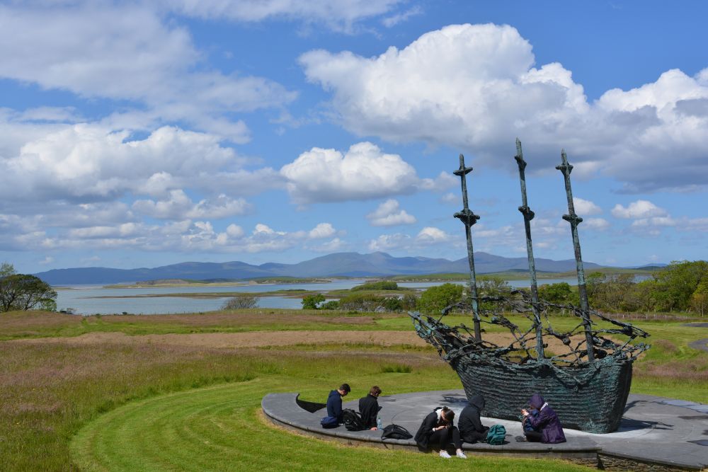 The National Famine Memorial ship sculpture overlooking Clew Bay, Co. Mayo, West Coast of Ireland