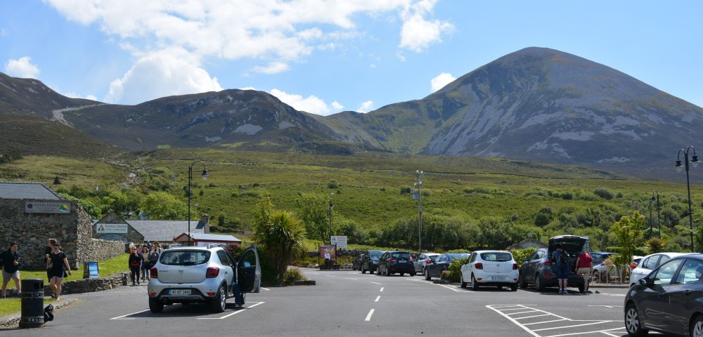 The car park and cafe at Murrisk for Climbing Croagh Patrick Co. Mayo