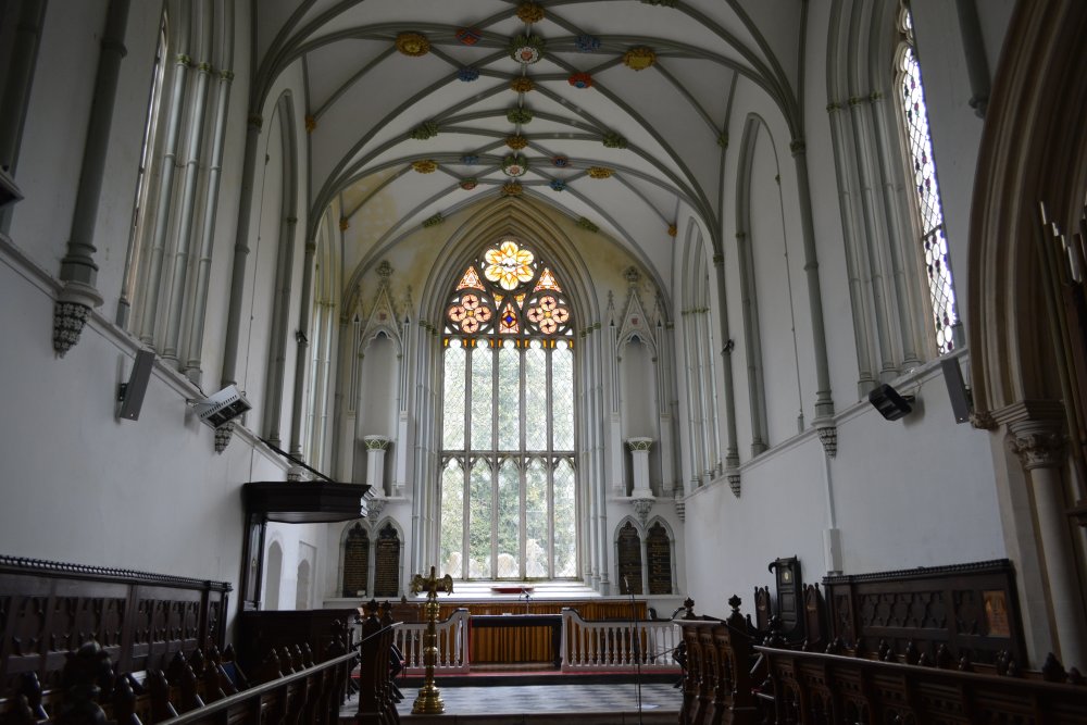 choir stalls, altar, east window, in the chancel of St Carthage Cathedral, Town of Lismore, Co. Waterford, Republic of Ireland