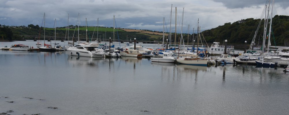 Castlepark Marina, Castle Park, in the distance is the road bridge over the River Bandon Kinsale, Co. Cork, West of Ireland