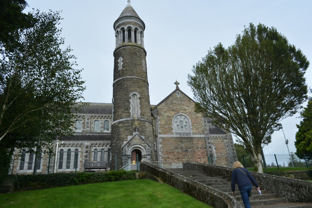 Entrance and bell tower of the Church of the Nativity of the Blessed Virgin Mary, Timoleague, Co. Cork, Ireland