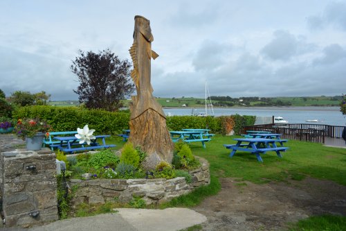 'beer garden' of the Lifebaot Inn overlooking the bay and Courtmacsherry harbour Co. Cork, West of Ireland