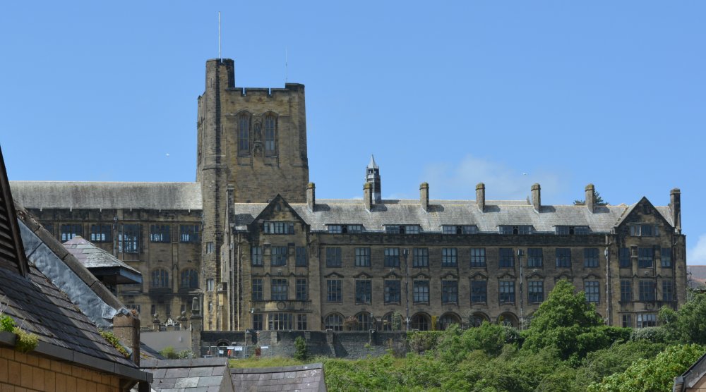 Views of Bangor University from the shopping centre of Bangor, Wales