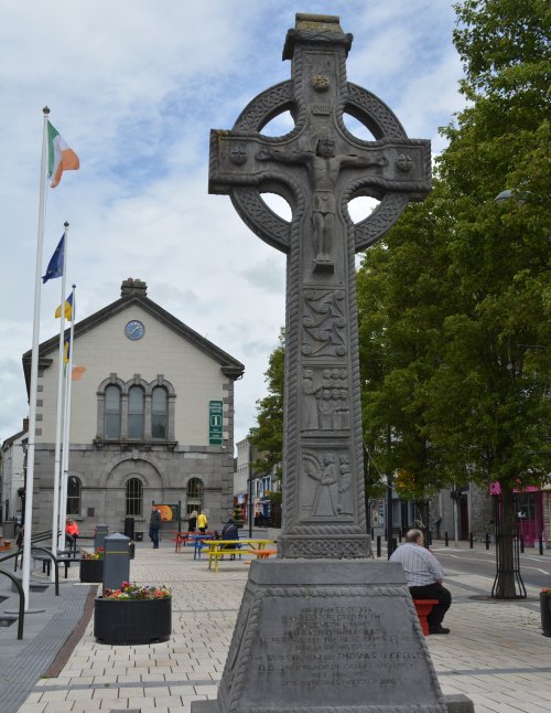The free standing limestone High Cross or Croke Memorial Market Cross in the town centre of Cashel, Tipperary, historic Ireland
