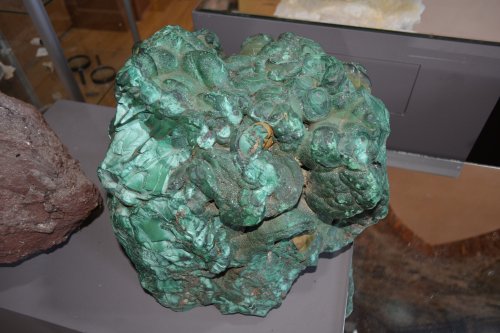 Malachite ore specimen Copper Coast Geopark visitor centre museum Bunmahon Copper Coast Drive, Co. Waterford Geopark, Ireland
