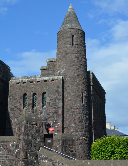 The tall round tower mimicking a much earlier Irish bell tower style St. Patrick's RC Church Newport, Co. Mayo, Ireland