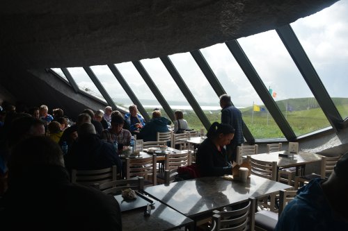 The restaurant of the Cliffs of Moher visitor centre, built and landscaped into an artificial hill Cliffs of Moher, Co. Clare, Wild Atlantic Way, West of Ireland Coast