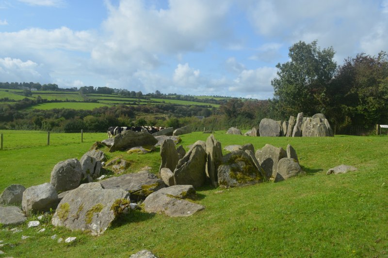 Two passage tombs of Knockroe Passage Tomb cairn, aligned to mid-winter solstice SE sunrise and SW sunset, Co. Kilkenny, Ireland