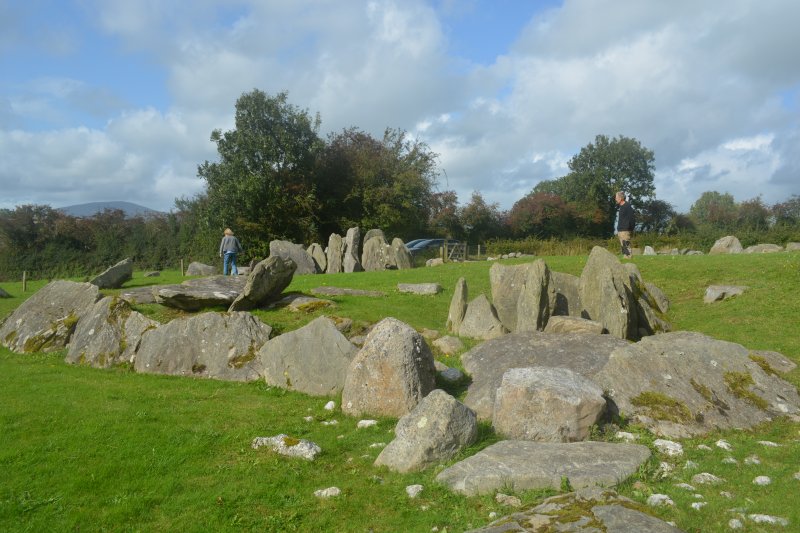 Kerb stones and the entrance to the south-east passage tomb orientated to the mid-winter sunrise solstice Knockroe Passage Tomb, Co. Kilkenny, Ireland