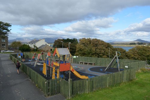 The children's play area below main Street, Roundstone village. Roundstone, Connemara, Co. Galway, Ireland