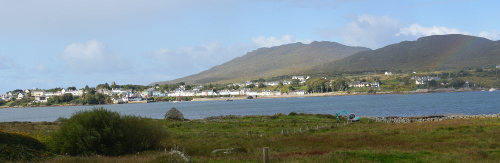 A closer view of Roundstone and the hill of Errisbeg Inish Nii Inish Nee Inishnee Loop Walk, Connemara, Co. Galway, Ireland