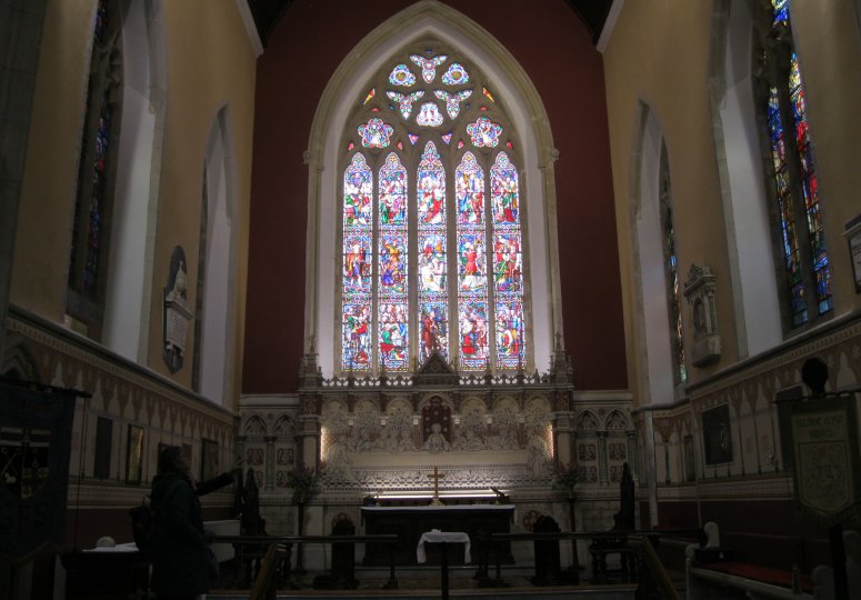 The stained glass of the east window of Kilmore Cathedral, Saint Fethlimidh's Cathedral, Church of Ireland, Diocese of Kilmore, Co. Cavan, Ireland