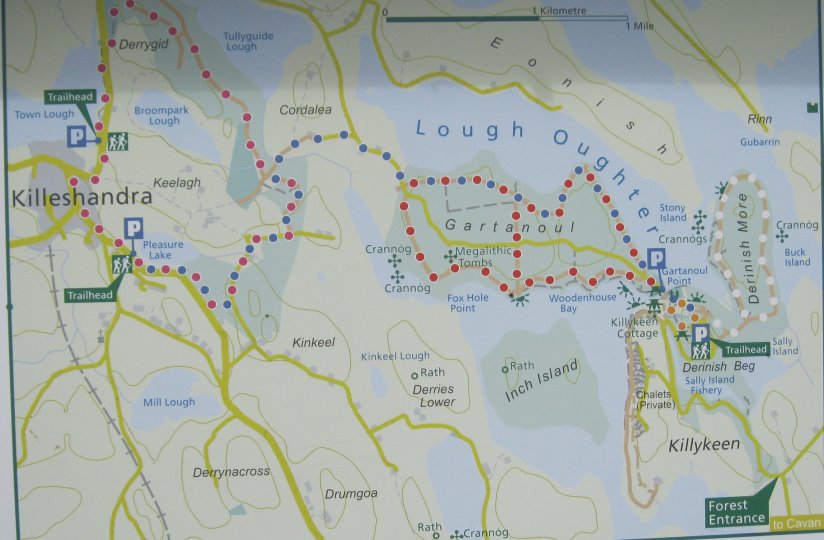 A map of the walks in Killykeen Forest Park, Co. Cavan, Ireland