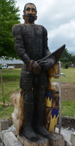 new wooden sculpture of Thomas Black Tom Butler, the 10th Earl of Ormond, who built Ormond Castle in Carrick-on-Suir