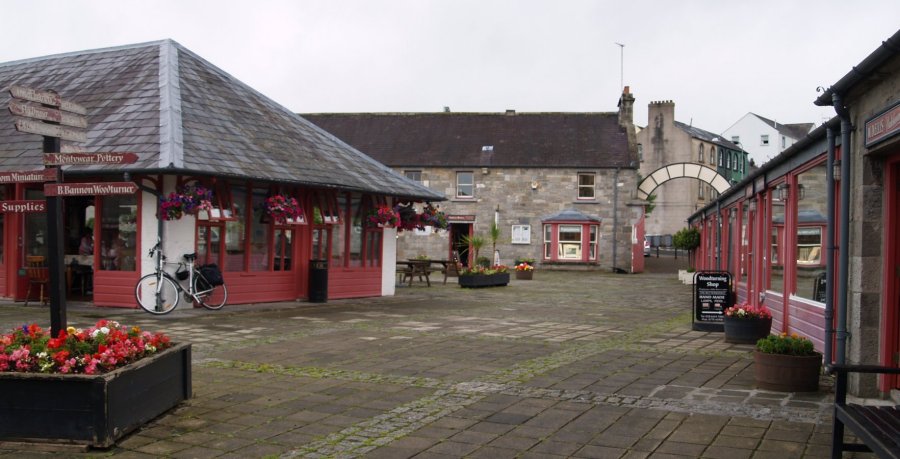 67. The Buttermarket, Enniskillen, Co. Fermanagh, Northern Ireland (NI). An interesting collection of art and craft shops (photographs, paintings, sculptures) plus the essential Rebecca's Cafe in the middle!