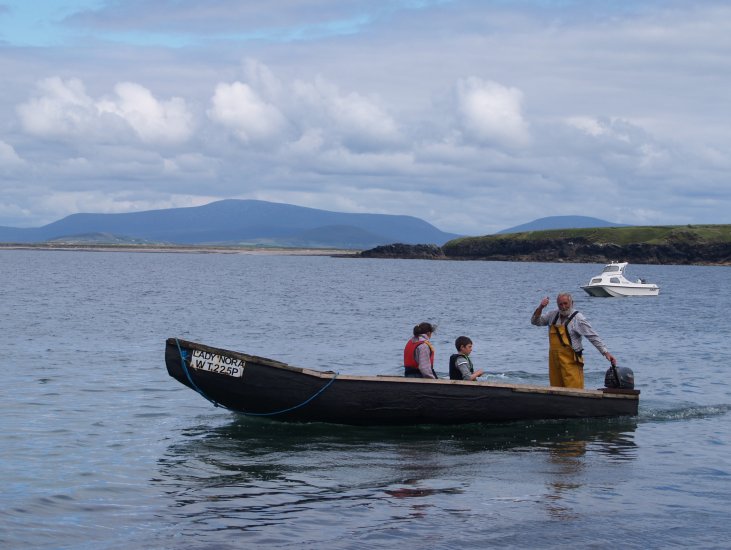 91. Off lobster fishing! departure from Doogort (Dugort) pier, Achill Island, Co. Mayo, Ireland.