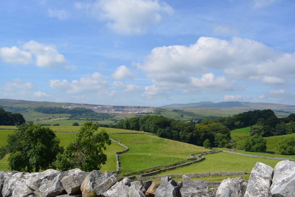 Looking across to Horton Quarry above Horton-in-Ribblesdale Climbing Pen-y-ghent, walk from Horton-in-Ribblesdale