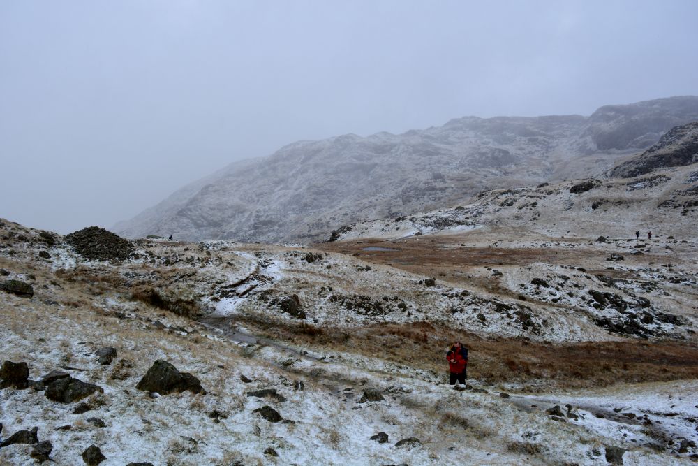 A wintry Sty Head after the hail shower walk from upper Wasdale Head to Sty Head Tarn stunning views