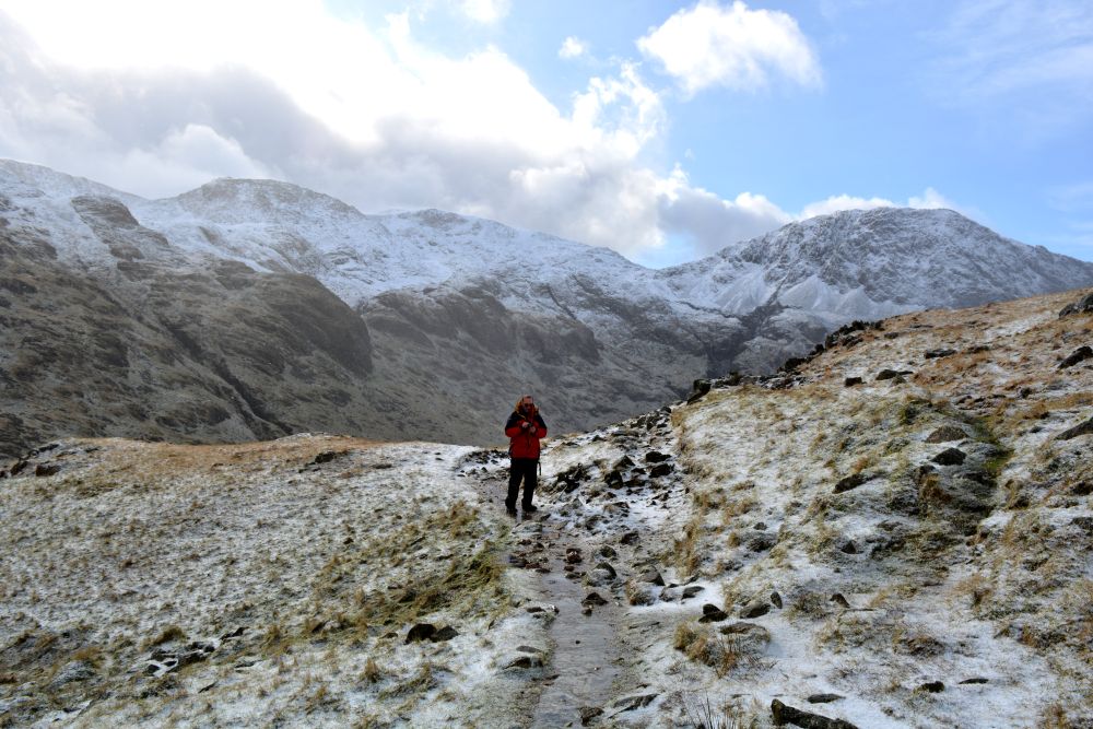 Scafell Pike range and Lingmell walk from upper Wasdale Head to Sty Head Tarn stunning views