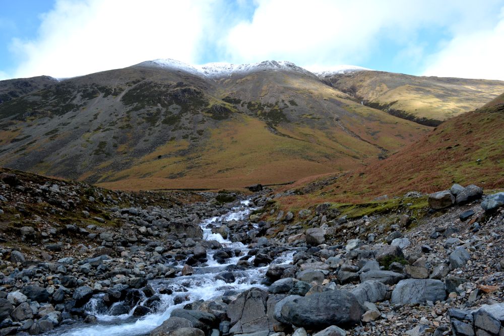 walk from upper Wasdale Head to Sty Head Tarn stunning views