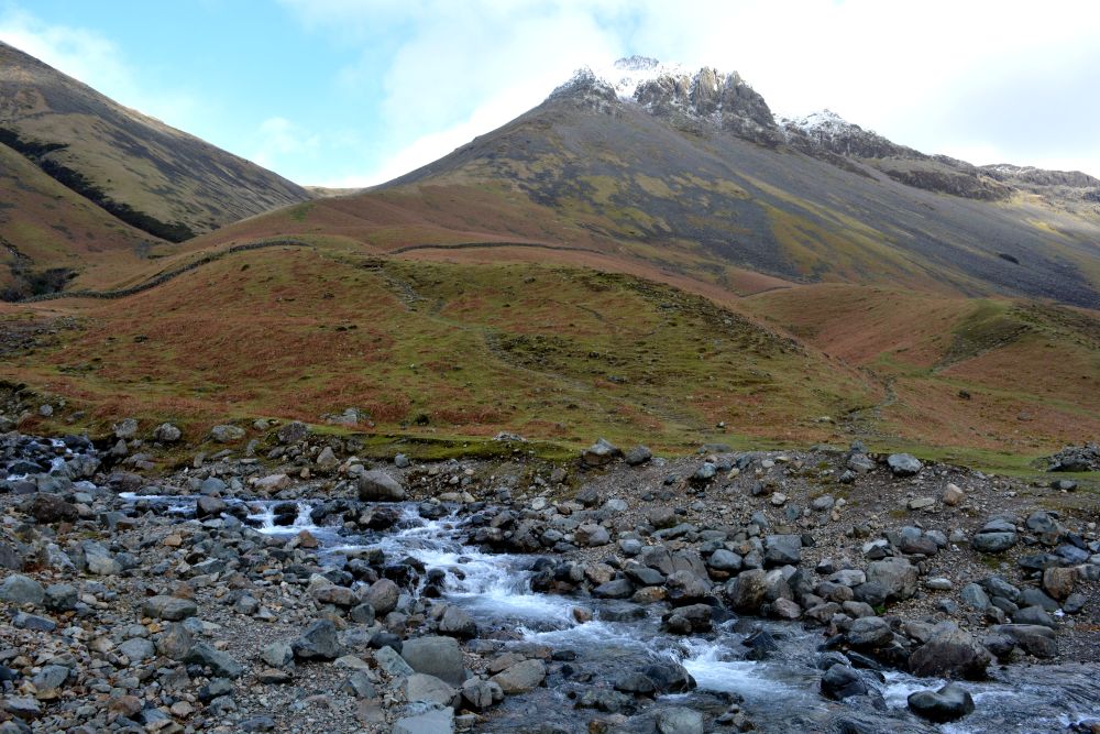 walk from upper Wasdale Head to Sty Head Tarn stunning views