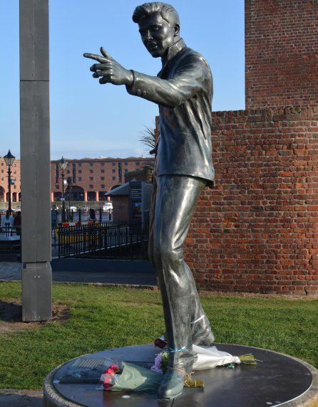 Sculpture of Billy Fury (1940-1983) by the sculptor Tom Murphy on the Pierhead Pier Head Liverpool historic Merseyside waterfront