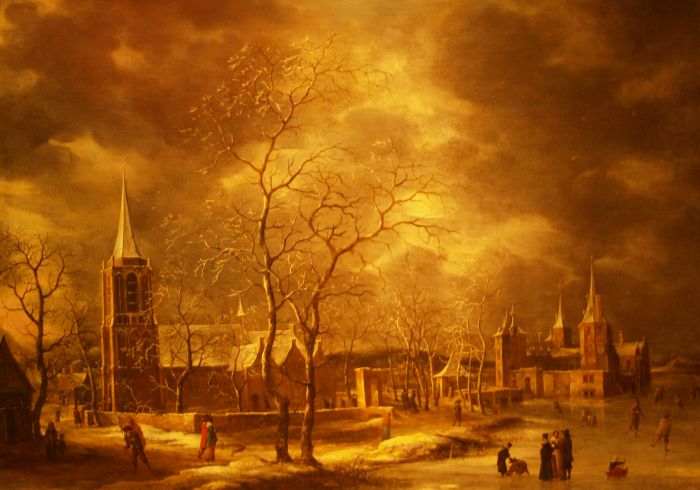 The oil on canvas painting 'Warmond Castle in a Winter Landscape' by the Dutch artist Jan Beerstraten (1622-1666) Walker Art Gallery Liverpool