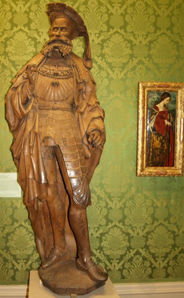 'Bearded Man in Armour' wooden sculpture by Master of Elsloo who was active 1500 to ~1550 Walker Art Gallery Liverpool