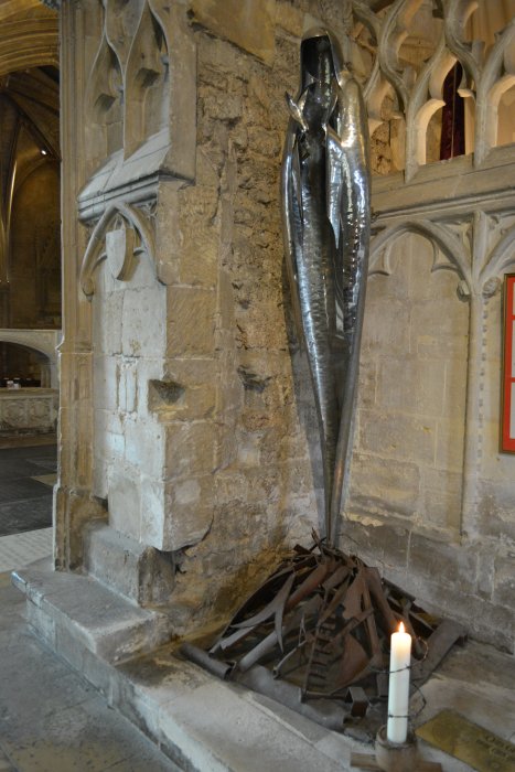 steel sculpture of 'Our Lady Queen of Peace' in Tewkesbury Abbey Gloucestershire England