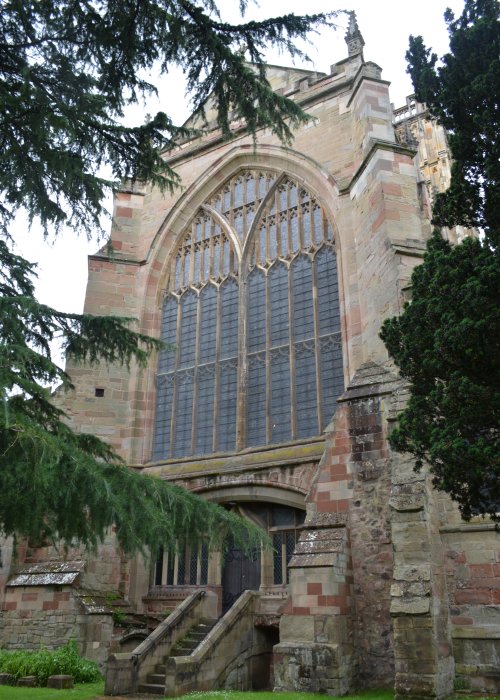 External view of the Great East Window Great Malvern Priory Church Worcestershire England