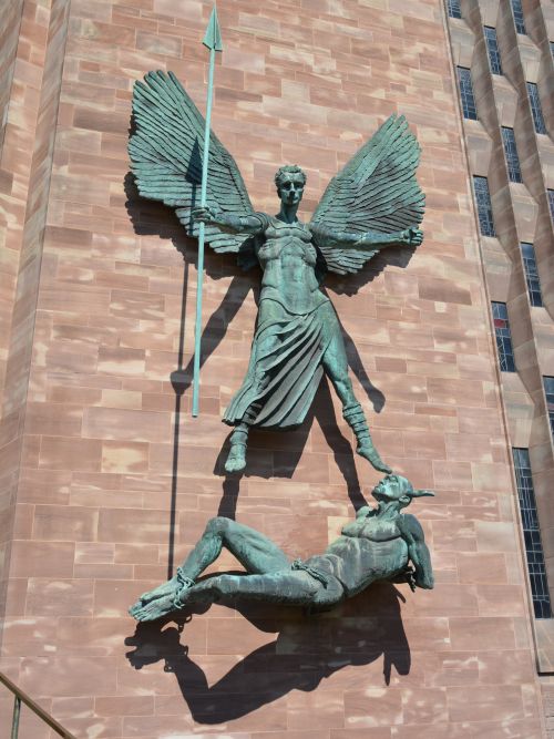 St Michael and the Devil statue by the sculptor Jacob Epstein modern Coventry Cathedral new