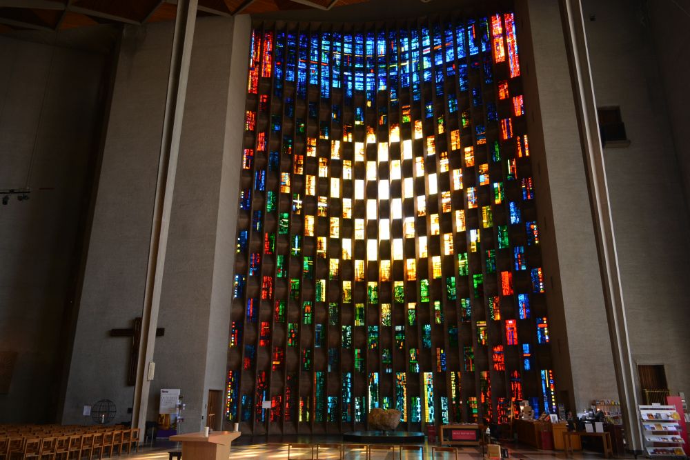 John Piper's magnificent arcade of stained glass panels in the Baptistry modern Coventry Cathedral new