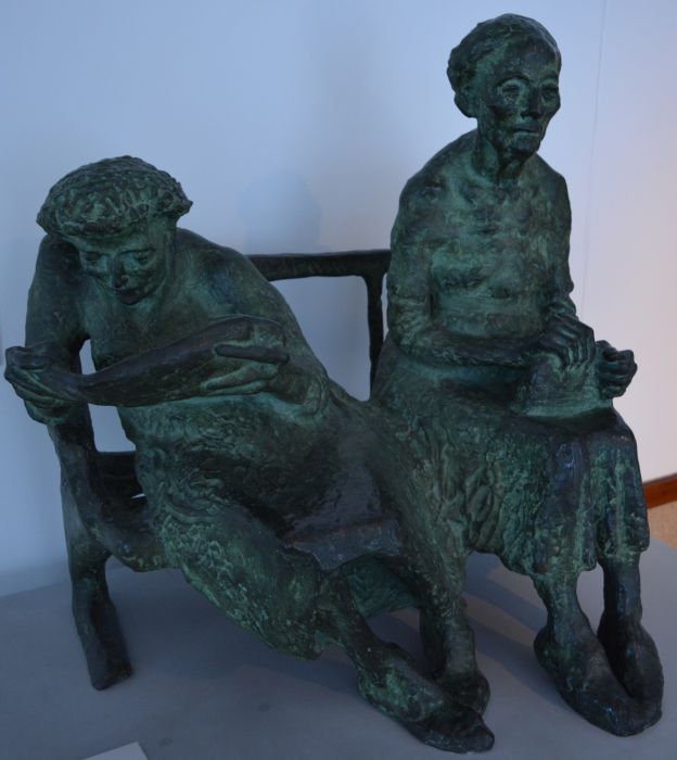 Old ladies on a Park Bench 1959 sculpture by Jack Greaves Herbert Art Gallery & Museum Coventry