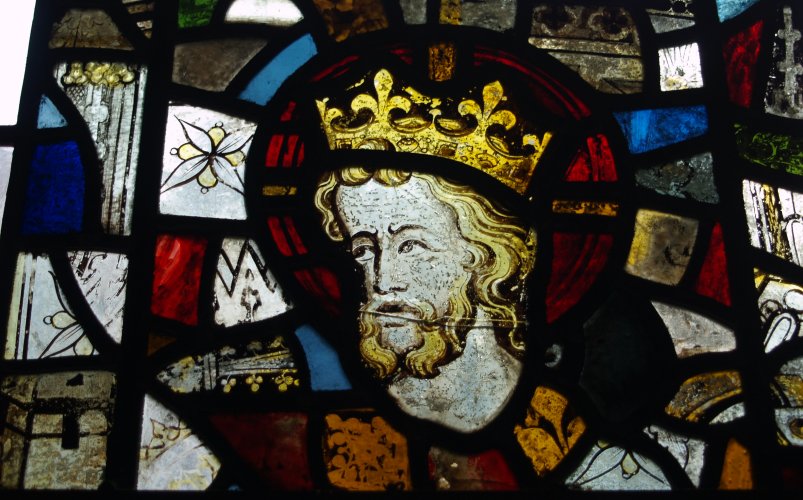 56. Medieval stained glass, preserved in All Saints Pavement Church, City of York, Yorkshire.